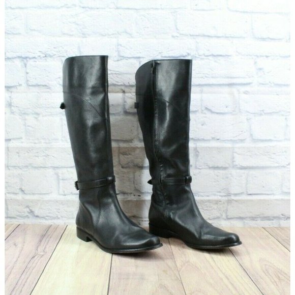 LL Bean Black Leather Side Zip Tall Riding Boots Brazil Made 9 Wide - Picture 3 of 12